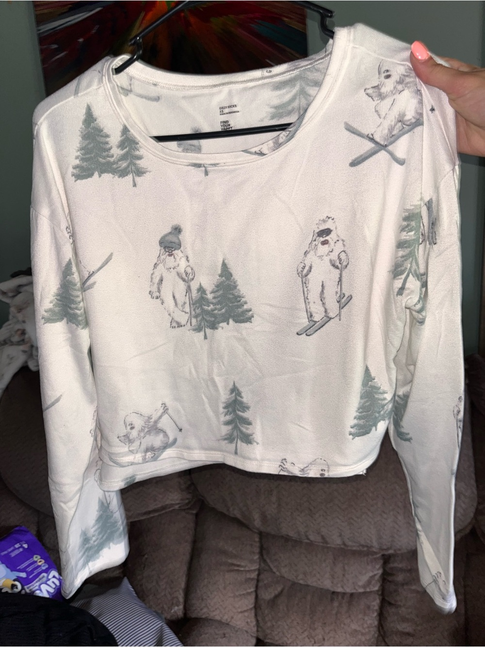 Gilly Hicks White Skiing Polar Bear Print Long Sleeve Top